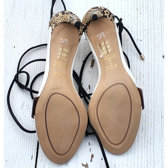 Dusano Women's White Brown Strappy Stiletto Snakeskin Heels Sz US 6 EU 36 - Picture 7 of 7